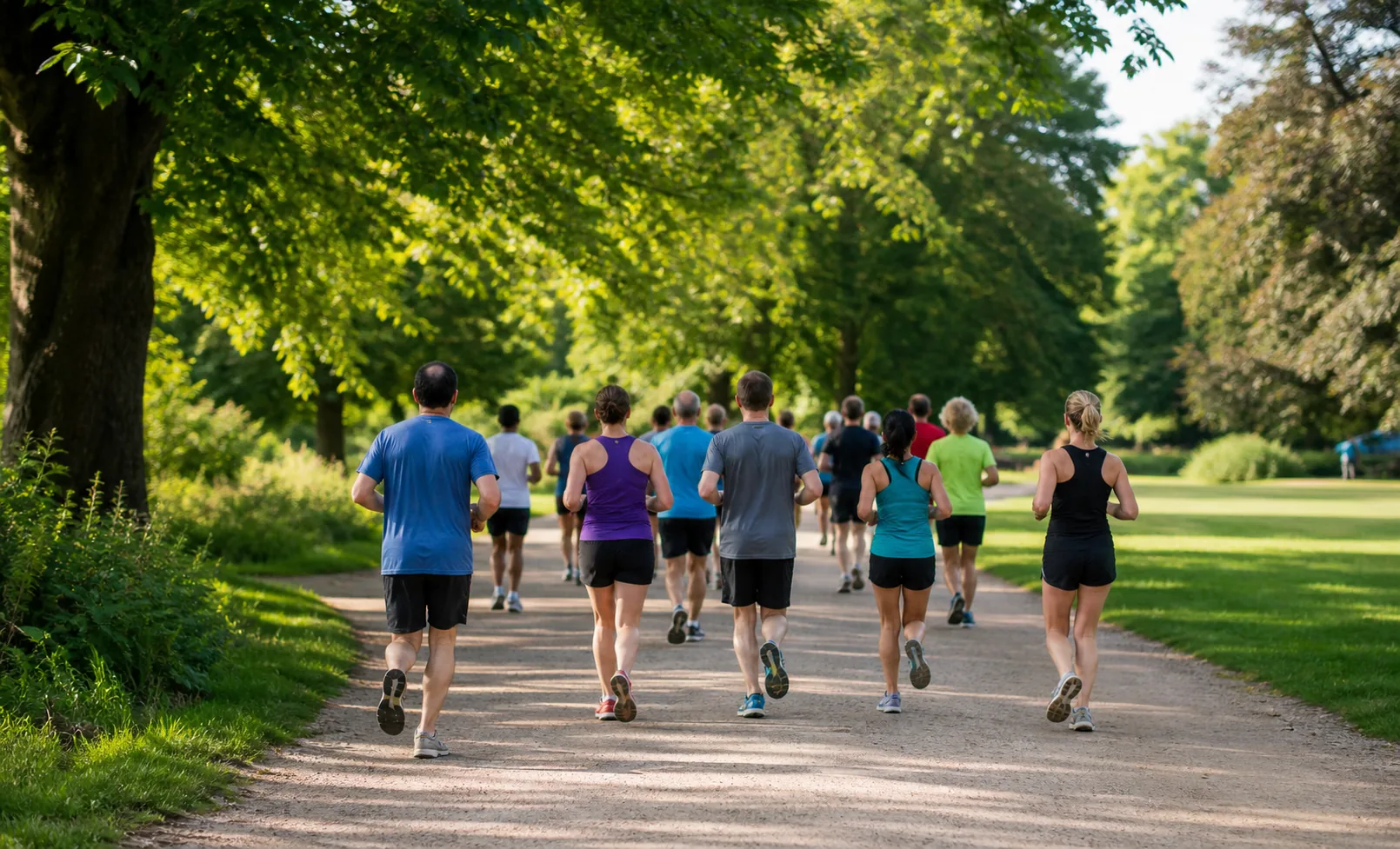 Imagen fotográfica ilustrativa de un grupo corriendo por un parque.